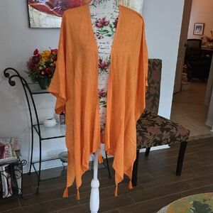 INC International Concepts Burnt Orange Open Front Kimono with Metallic Threads
